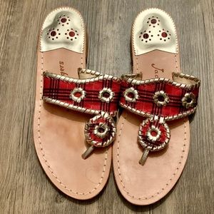 Jack Rogers Red Plaid Leather Sandals